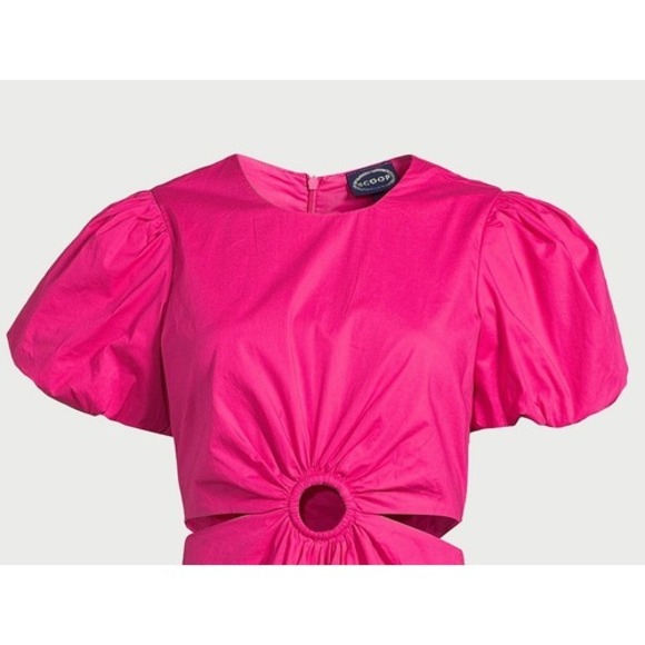 Scoop Womens Cut Out Midi Dress w Puff Sleeve Beetroot Purple Pink Size XS (0-2) - Picture 6 of 7